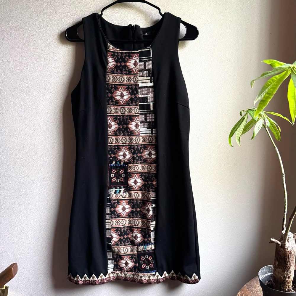 Desigual Ponte Sheath Dress Embroidered Boho Aztec Print Tapestry Panel Size 8